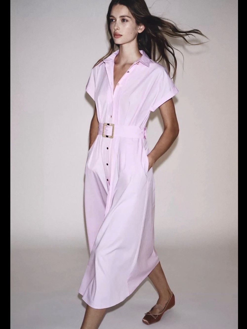 ZARA ❕NEW NWT BELTED MIDI DRESS SIZE MEDIUM COLOR PINK REF 8441/255